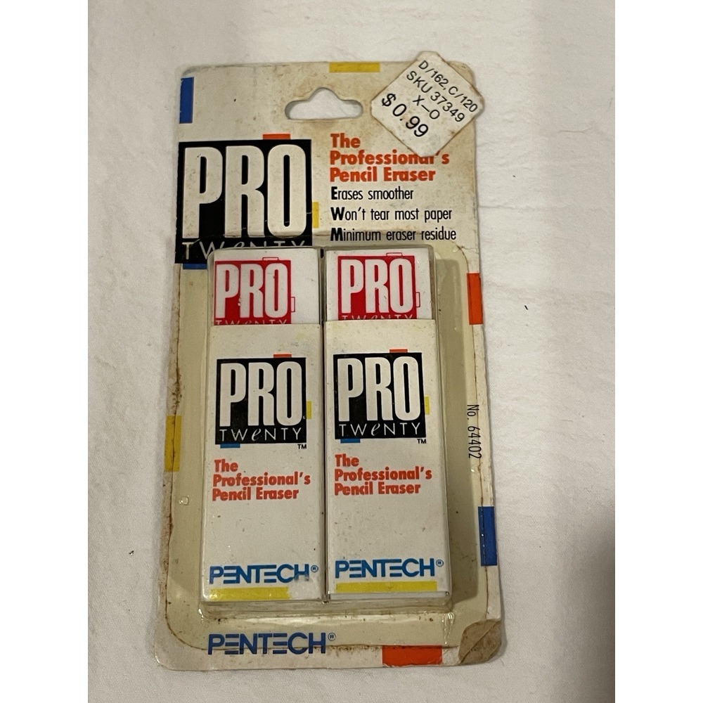 Vtg Pentech Pro‎ Twenty Professional Pencil Eraser 2 ct 1987 Korea New Old Stock